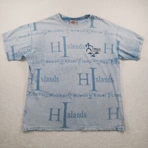 Vtg 90s Hawaiian Islands All Over Print AOP Tshirt Men's L  Embroidered Maui USA